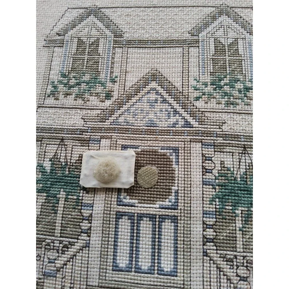 Vintage Needlepoint Welcome Friends Victorian House Embroidery Handmade Framed